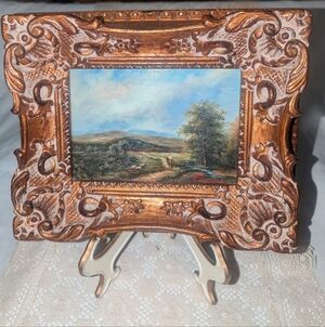 Vintage Oil On Wood Pastoral Scene Framed Art Signed P Larson